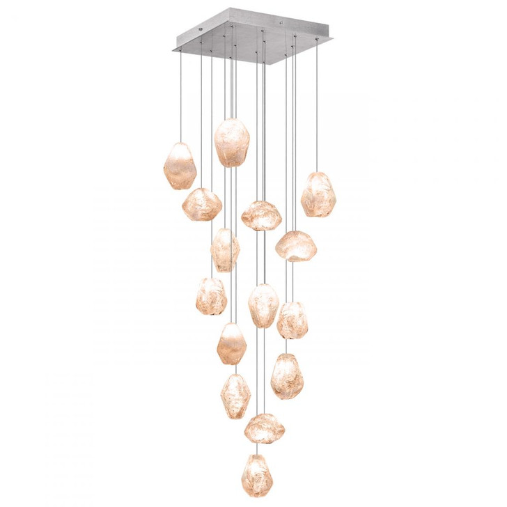 Natural Inspirations Pendant, Square, 15-Light, LED, Natural Quartz Glass, Platinized Silver Leaf Canopy, 19"W (853040-14LD KK8W)