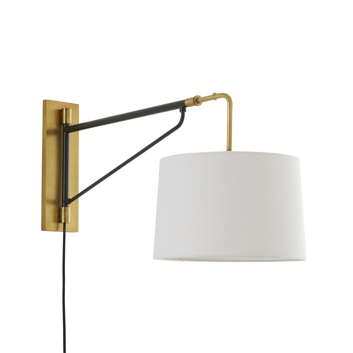 Anthony Wall Sconce With Plug, 1-Light, Bronze, Antique Brass, White Linen Shade, 18"H (49639-730 3JNX5)