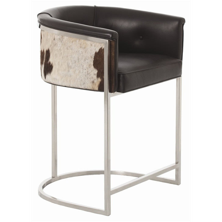 Calvin Counter Stool, Black and White Hide, Polished Nickel, Round, 33"H (2763 2ZA33)
