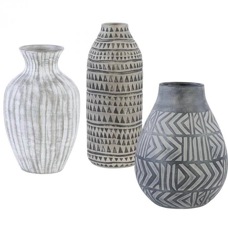 Natchez Geometric Vases, 3/Set, Light Gray, Charcoal, Natural Beige, 18"H (17716 A3EXU)