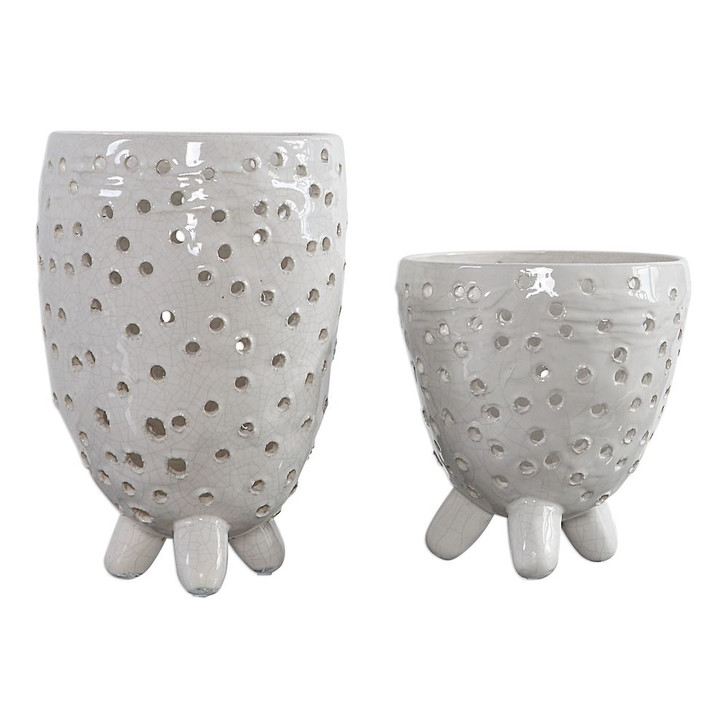 Milla Mid-Century Modern Vases, 2/Set, Ivory, 12"H (17527 A391A)