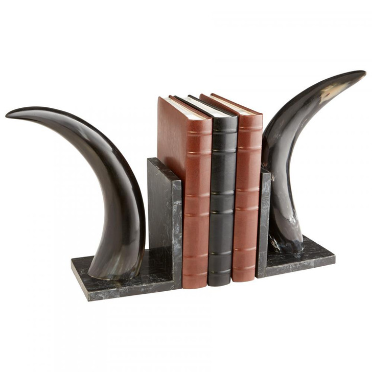 Horn Rimmed Bookends, Bone And Black, Resin and Horn, 7.25"W (8013 M6P36)