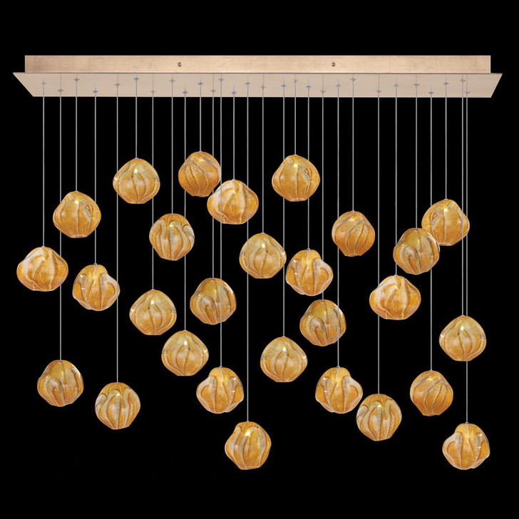 Vesta Pendant, Rectangular, 28-Light, LED, Amber Glass, Gold Leaf Canopy, 54"W (867840-22LD NLZQ)