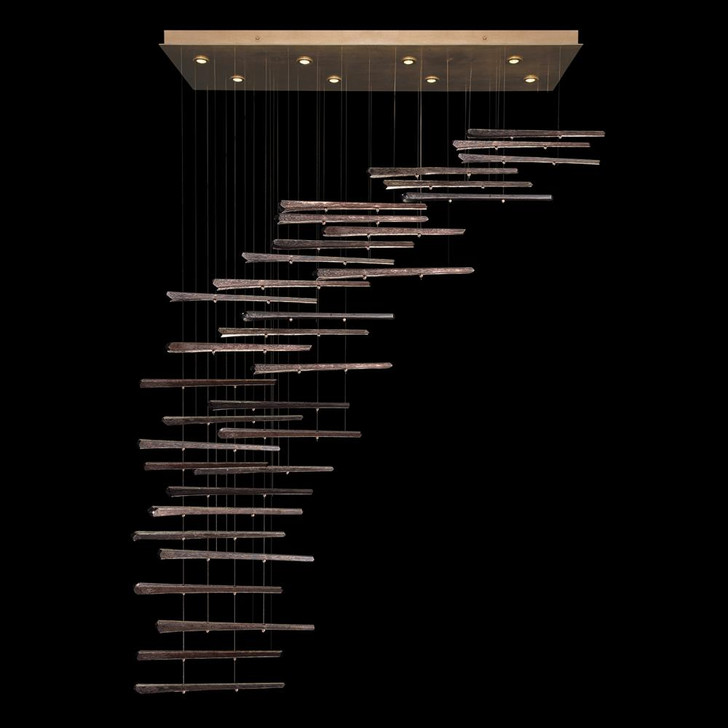 Elevate Linear Chandelier, Glass Spire, 8-Light, LED, Gold Leaf Canopy, 62"W (894840-251ST NLXL)