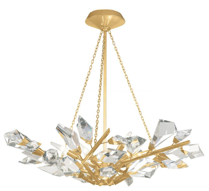 Foret Pendant, Round, 6-Light, Gold, Faceted Crystal Leaves, 35.5"W (907840-2ST NG0W)