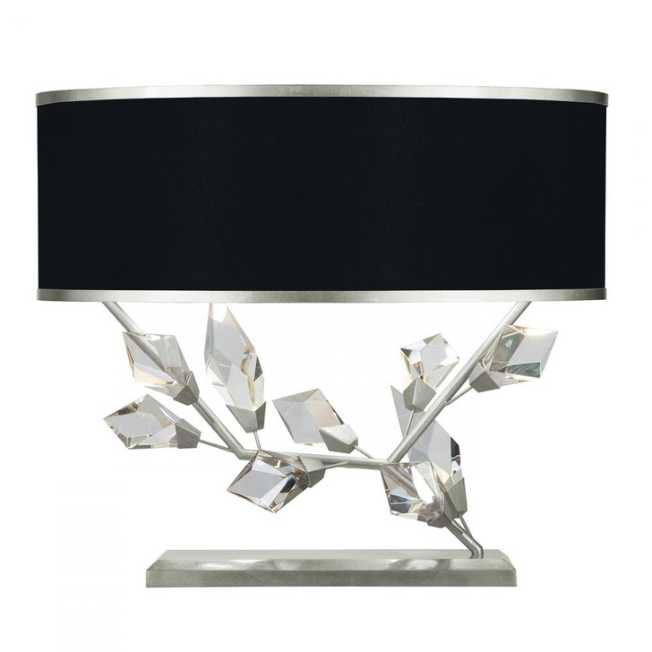 Foret Table Lamp, 2-Light, Silver, Faceted Crystal Leaves, Black with Silver Trim Fabric Shade, 21.5"H (908610-11ST NG17)