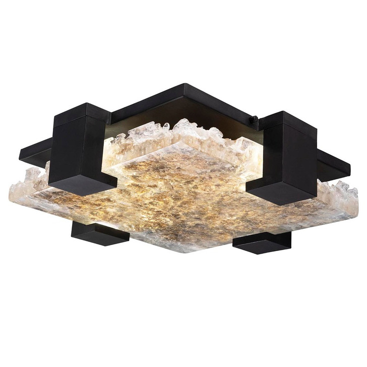 Terra Flush Mount, Square, 4-Light, LED, Hand-Rubbed Black Iron, Antiqued Gold Leaf Glass, 16.75"W (895440-12ST NF3T)