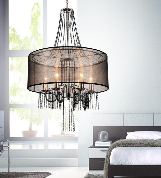 Amelia Drum Shade Chandelier, 6-Light, Chrome, 20"W (5475P20C-6 Brown 305XHPV)