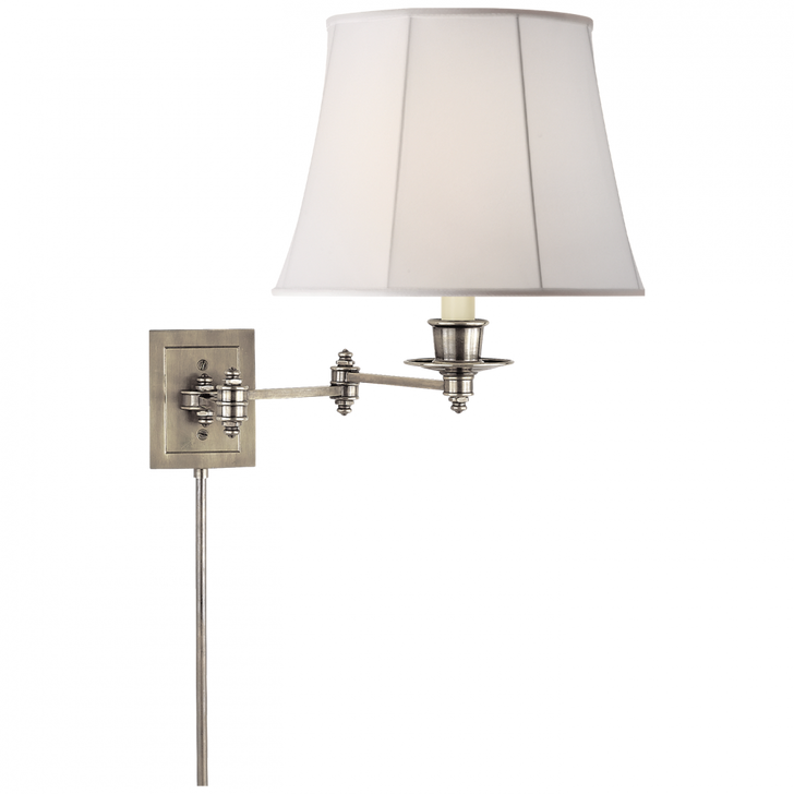 Triple Swing Arm Wall Sconce With Plug, 1-Light, Antique Nickel, Linen Shade, 13"H (S 2000AN-L 2FY3A)