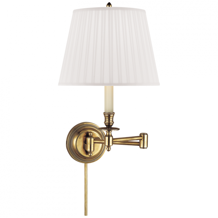 Candlestick Swing Arm Wall Sconce With Plug, 1-Light, Hand-Rubbed Antique Brass, Silk Shade, 16"H (S 2010HAB-S 2FY49)