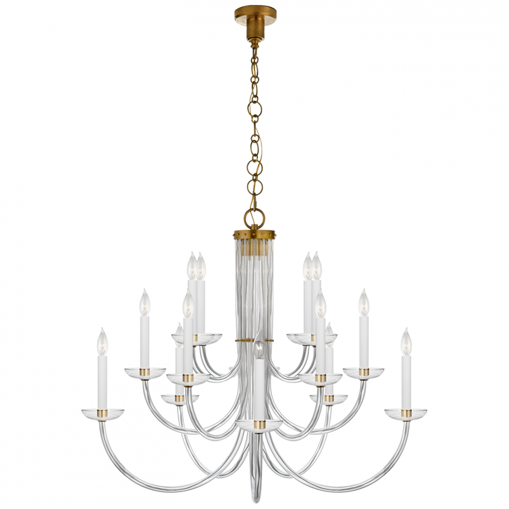 Wharton Chandelier, 15-Light, Hand-Rubbed Antique Brass, Crystal Shade, 37.75"W (ARN 5116HAB-CG 2K1T6)