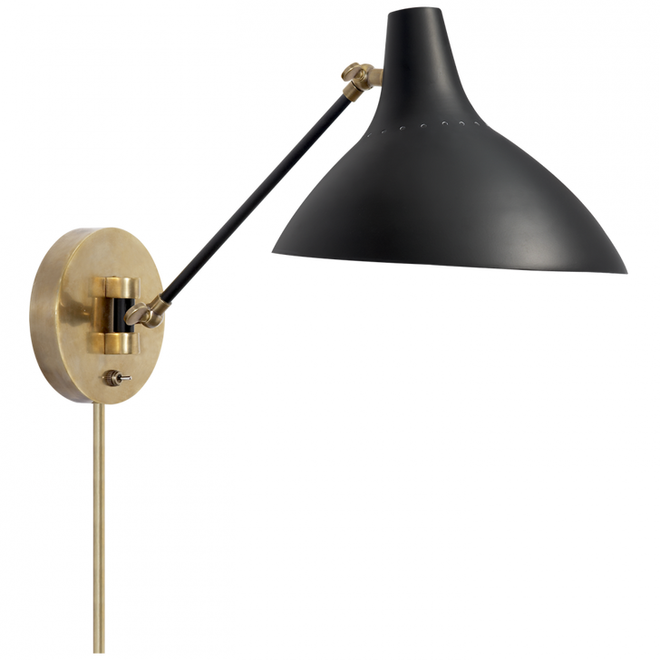 Charlton Wall Sconce With Plug, 1-Light, Black, Brass, 14.5"H (ARN 2006BLK 2K2RH)