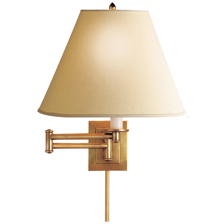 Primitive Swing Arm Wall Sconce With Plug, 1-Light, Hand-Rubbed Antique Brass, Linen Shade, 14"H (S 2500HAB-L 2FZ4Q)