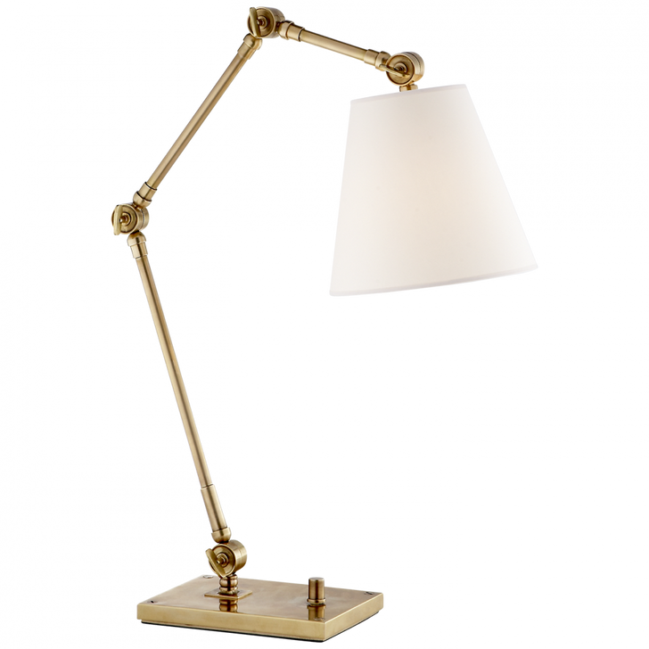 Graves Desk Lamp, 1-Light, Hand-Rubbed Antique Brass, Linen Round Shade, 28.75"H (SK 3115HAB-L 2V0WM)