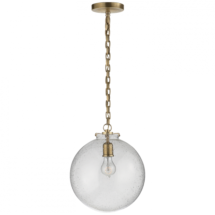 Katie Pendant, 1-Light, Globe, Hand-Rubbed Antique Brass, Seeded Glass, 12"W (TOB 5226HAB/G4-SG 2N3EL)