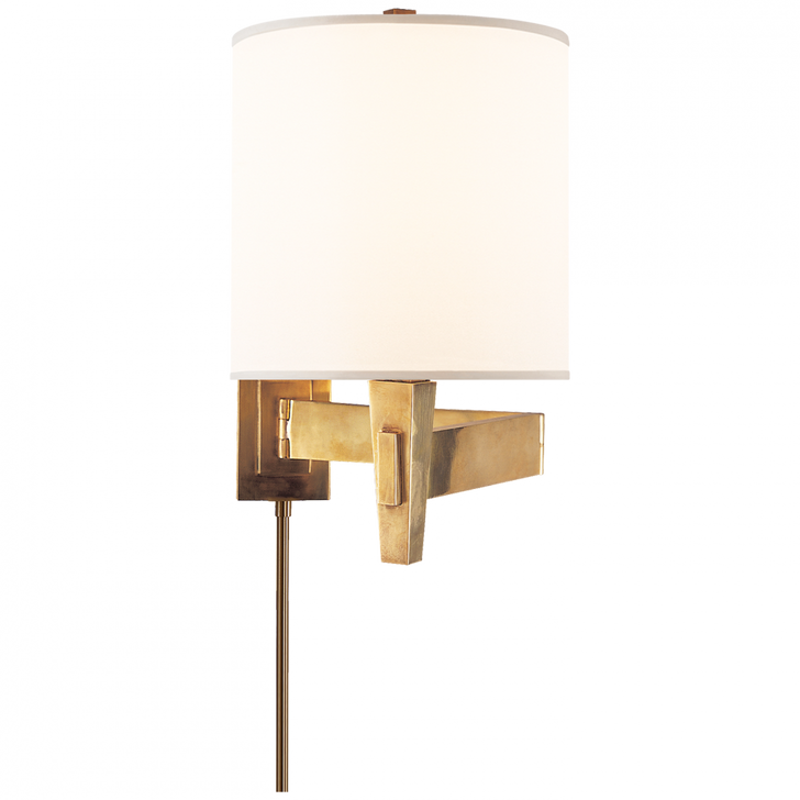 Architect's Swing Arm Wall Sconce With Plug, 1-Light, Hand-Rubbed Antique Brass, Silk Shade, 13"H (PT 2000HAB-S 28PXA)