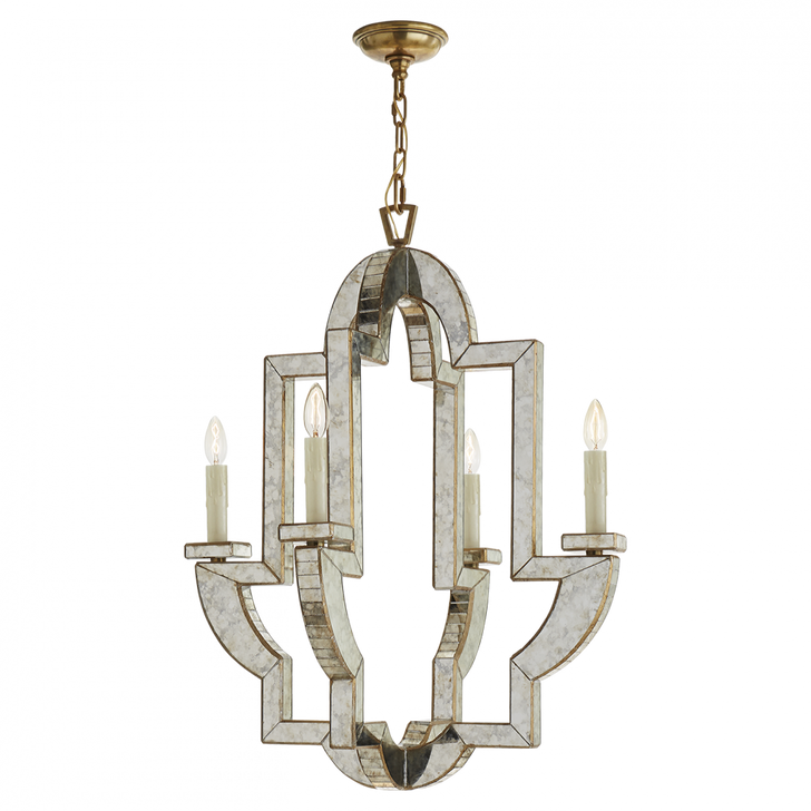 Lido Chandelier, 4-Light, Antique Mirror, Antique Brass, 25.5"W (NW 5040AM/HAB 2R25N)