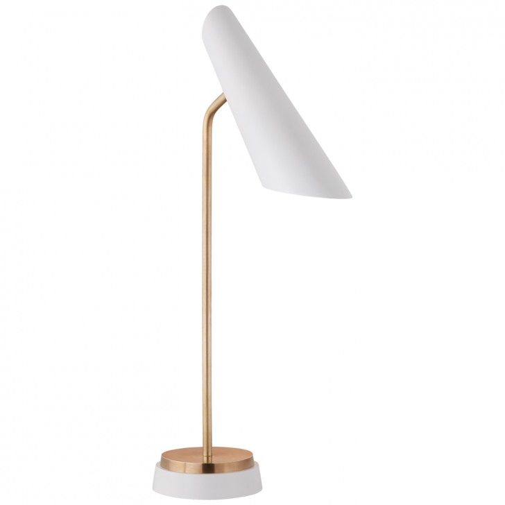 Franca Desk Lamp, 1-Light, Pivoting, Hand-Rubbed Antique Brass, White Shade, 26"H (ARN 3401HAB-WHT CPVWT)