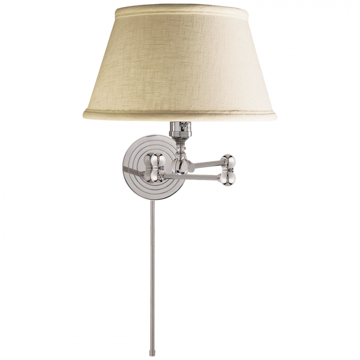 Boston Swing Arm Wall Sconce With Plug, 1-Light, Polished Nickel, Linen Shade, 13"H (SL 2920PN-L 2FY3L)