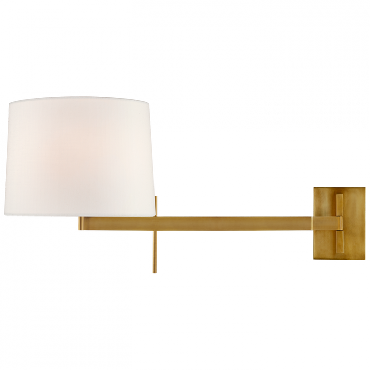 Sweep Right Wall Sconce With Plug, 1-Light, Articulating, Soft Brass, Linen Shade, 13"H (BBL 2164SB-L CM0ZY)