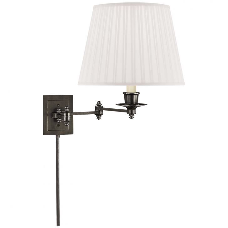 Triple Swing Arm Wall Sconce With Plug, 1-Light, Bronze, Silk Shade, 13"H (S 2000BZ-S 2FY3W)