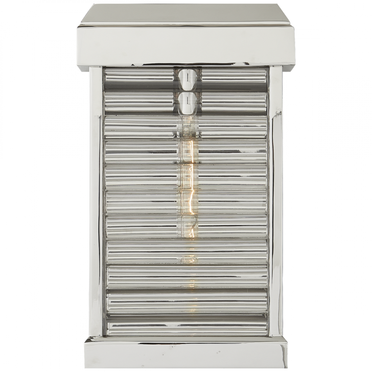 Dunmore Curved Glass Louver Outdoor Wall Sconce, 1-Light, Polished Nickel, Clear Ribbed Glass, 13.25"H (CHO 2017PN-CG CHPLN)