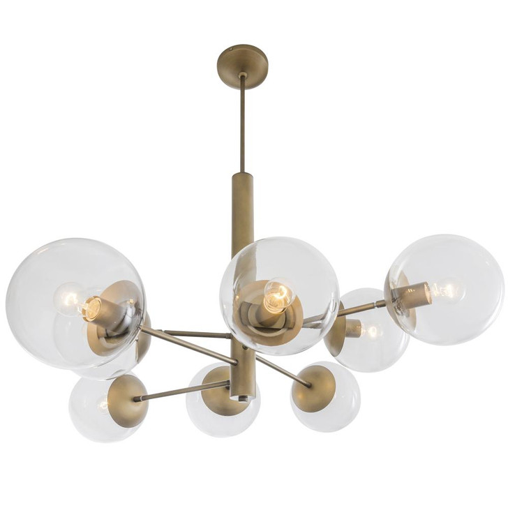 Mid-Century Chandelier, 8-Light, Antique Brass, Clear Glass, 39"W (612730 1DNDM)