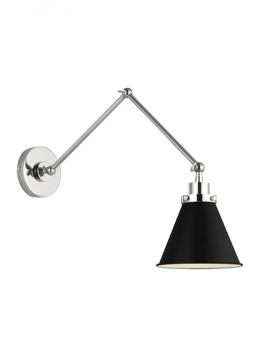 Wellfleet Double Arm Cone Task Sconce, 1-Light, Midnight Black and Polished Nickel, Midnight Black Shade, 14.63"H (CW1151MBKPN 706U4K8)