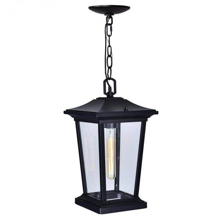 Leawood Outdoor Hanging Light, 1-Light, Black, Clear Glass, 8"W (0413P8-1-101 3069PA1)