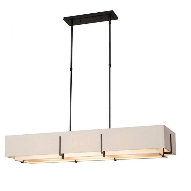 Exos Linear Chandelier, 4-Light, Standard Height, Soft Gold, Natural Anna Inner/Natural Anna Outer Shade, 46.6"W (139640-SKT-STND-84-SF4207-SF4602 5D0HWZ)