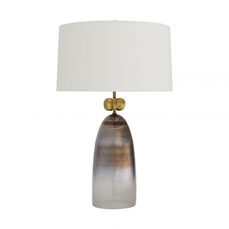 Haley Table Lamp, 1-Light, Smoke Luster Ombre Glass, Antique Brass, Off-White Cotton Shade/Matching Lining, 31"H (44775-249 3MLQY)