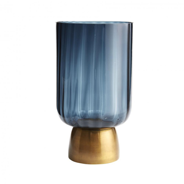 Ingram Hurricane Vase, Navy Optic Glass, Antique Brass, 8"W (4866 3MMN0)