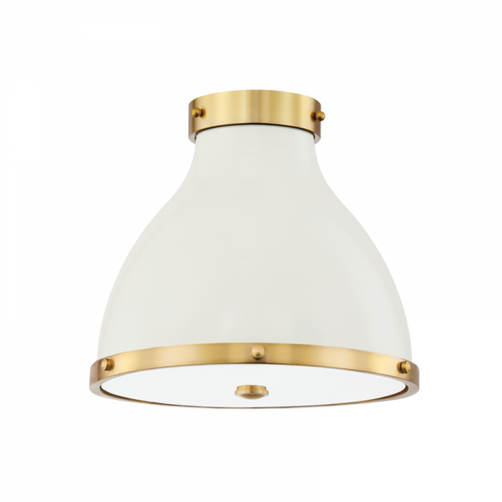 Painted No. 3 Flush Mount, 2-Light, Aged Brass, Off White, 12.5"W (Mds360-Agb/Ow A8M72)