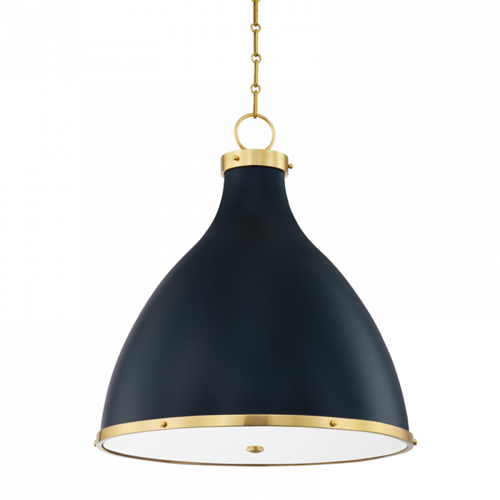 Painted No. 3 Pendant, 3-Light, Aged Brass, Darkest Blue, 22.5"W (Mds362-Agb/Dbl A8N3C)