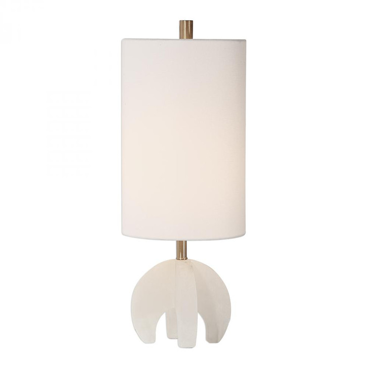 Alanea Buffet Lamp, 1-Light, Alabaster/Brushed Brass, White Linen Hardback Shade, 24"H (29633-1 A0E7M)