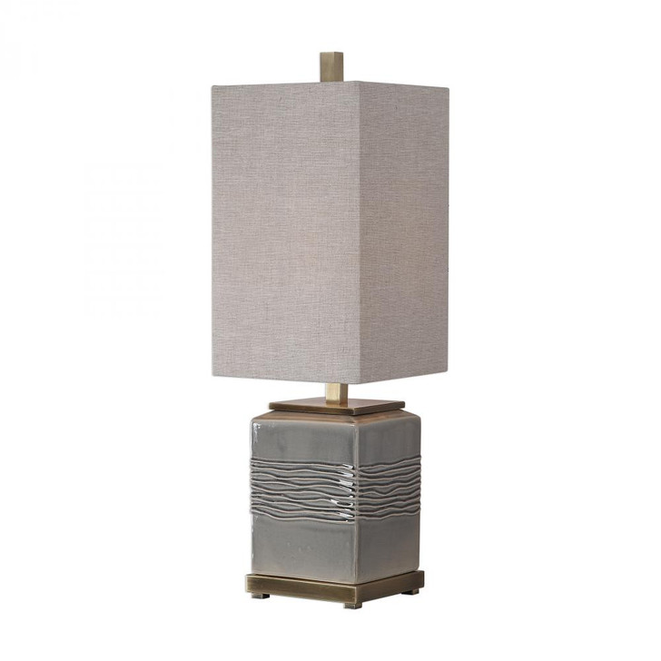 Covey Buffet Lamp, 1-Light, Warm Gray/Antique Brass, Light Beige Linen Hardback Shade, 32"H (29680-1 A382F)