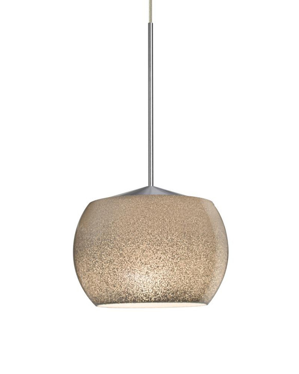 Keno Cord Mini Pendant, 1-Light, 12-Volt, LED, Satin Nickel, Smoke Sand Glass, 4.25"W (1XT-KENOSM-LED-SN 30CHDL)