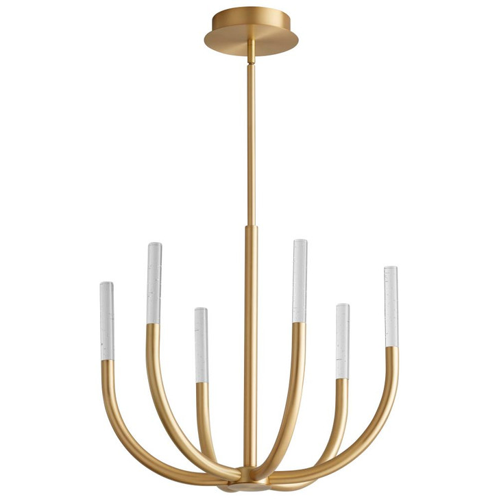 Prestoi Chandelier, 6-Light, LED, Aged Brass, Clear Shade, 19.5"W (3-657-40 42R09)