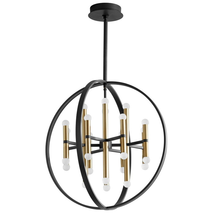 Nero Chandelier, 24-Light, LED, Black, Aged Brass, Frosted White Shade, 24"W (3-684-1540 42R0R)