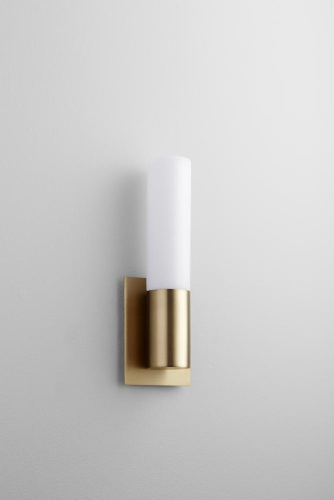 Magneta Wall Sconce, 1-Light, LED, Aged Brass, Matte White Shade, 14.5"H (3-528-40 3ZNDT)