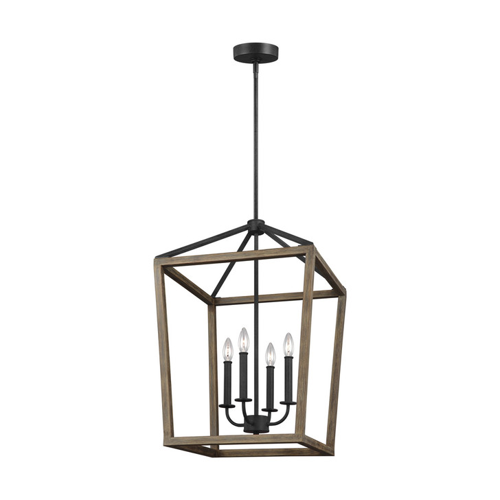 Gannet Medium Chandelier, 4-Light, Weathered Oak Wood, Antique Forged Iron, 18"W (F3191/4WOW/AF 706WZAN)