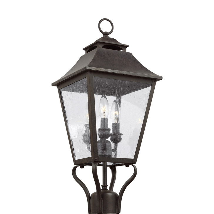 Galena Post Lantern, 3-Light, Sable, Clear Seeded Shade, 23.25"H (OL14406SBL 706U6F8)