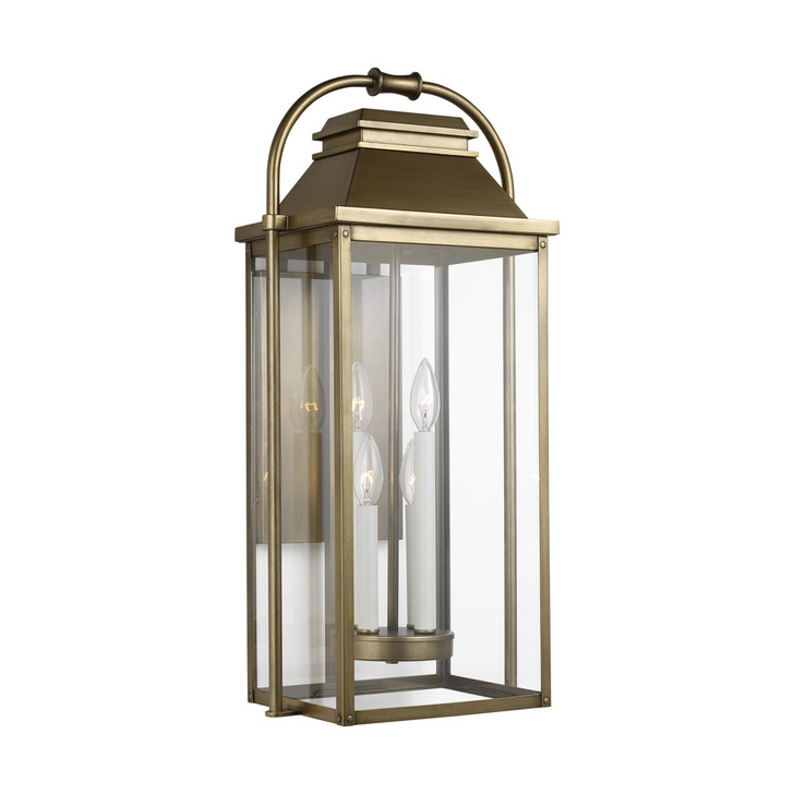 Wellsworth Large Lantern, 4-Light, Painted Distressed Brass, Clear Shade, 26.88"H (OL13202PDB 706U6GE)