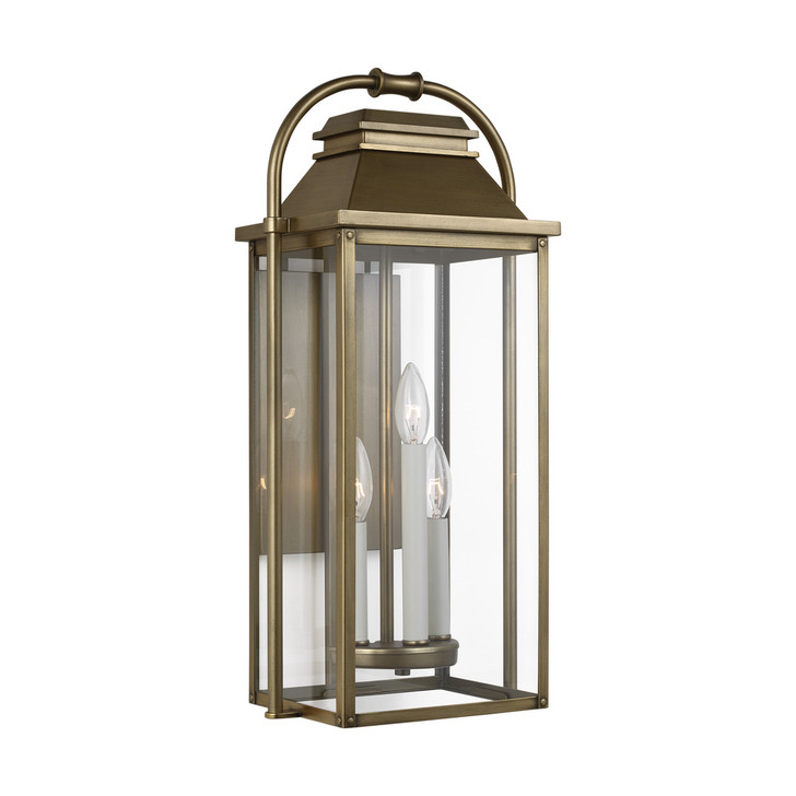 Wellsworth Lantern, 3-Light, Painted Distressed Brass, Clear Shade, 22.5"H (OL13201PDB 706U6GH)