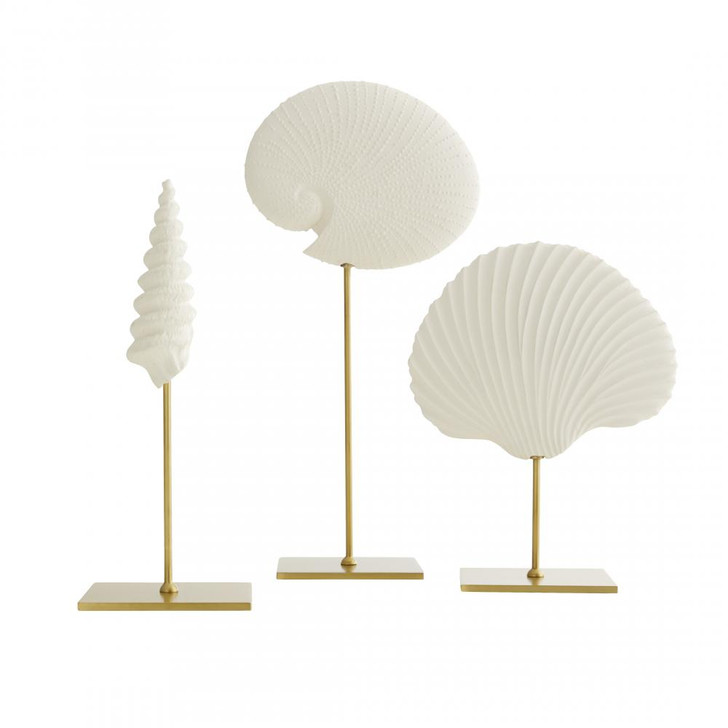 Shell Sculptures, Set of 3, White, Resin, Round, Small: 9"H x 7.5"W x 4"D, Medium: 10.5"H x 4"W x 4"D, Large: 14"H x 7"W x 4"D (DC9000 3MRLJ)