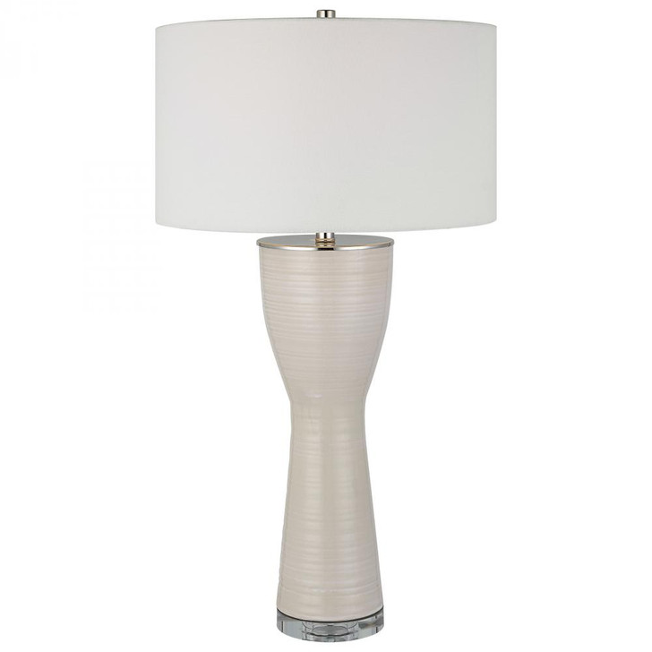 Amphora Table Lamp, 1-Light, Off White Crackle, White Fabric Drum Shade, 33"H (30001-1 A6FL4)