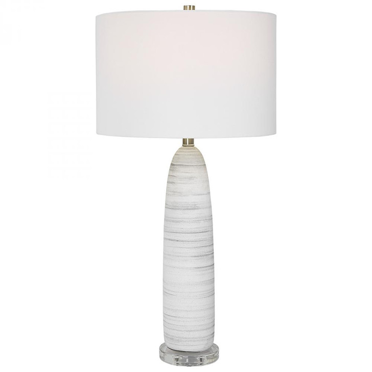 Levadia Table Lamp, 1-Light, White Glaze, White Fabric Drum Shade, 32"H (30004-1 A6FL5)