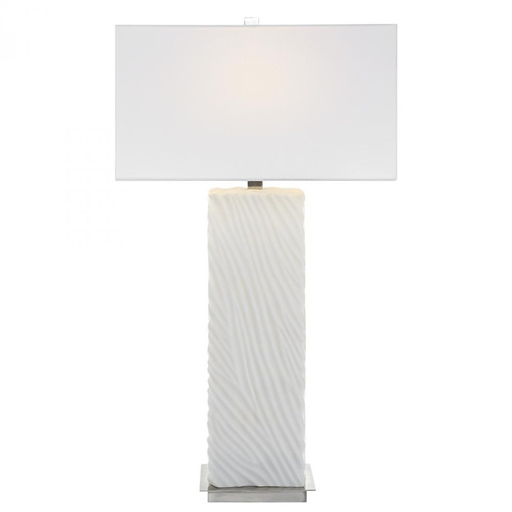 Pillar Marble Table Lamp, 1-Light, Ivory, White Linen Hardback Shade, 32"H (30066 A6FLH)