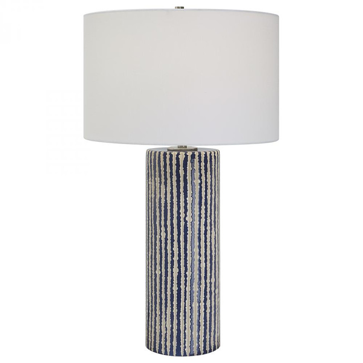 Havana Table Lamp, 1-Light, Cobalt Blue, White Fabric Hardback Shade, 28"H (30067 A6FLJ)