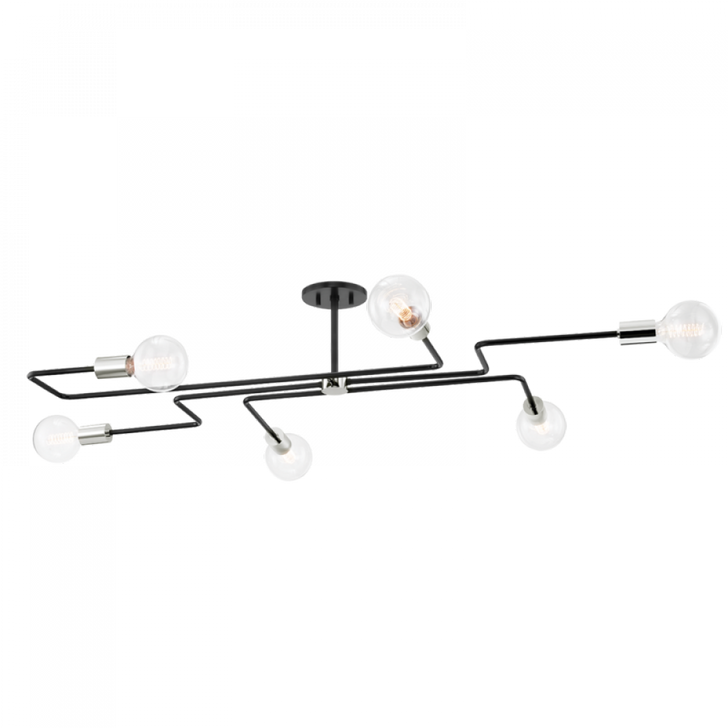 Jena Semi-Flush Mount, 6-Light, Polished Nickel/Textured Black Combo, 41"W (H488606L-PN/TBK 608UJDA)